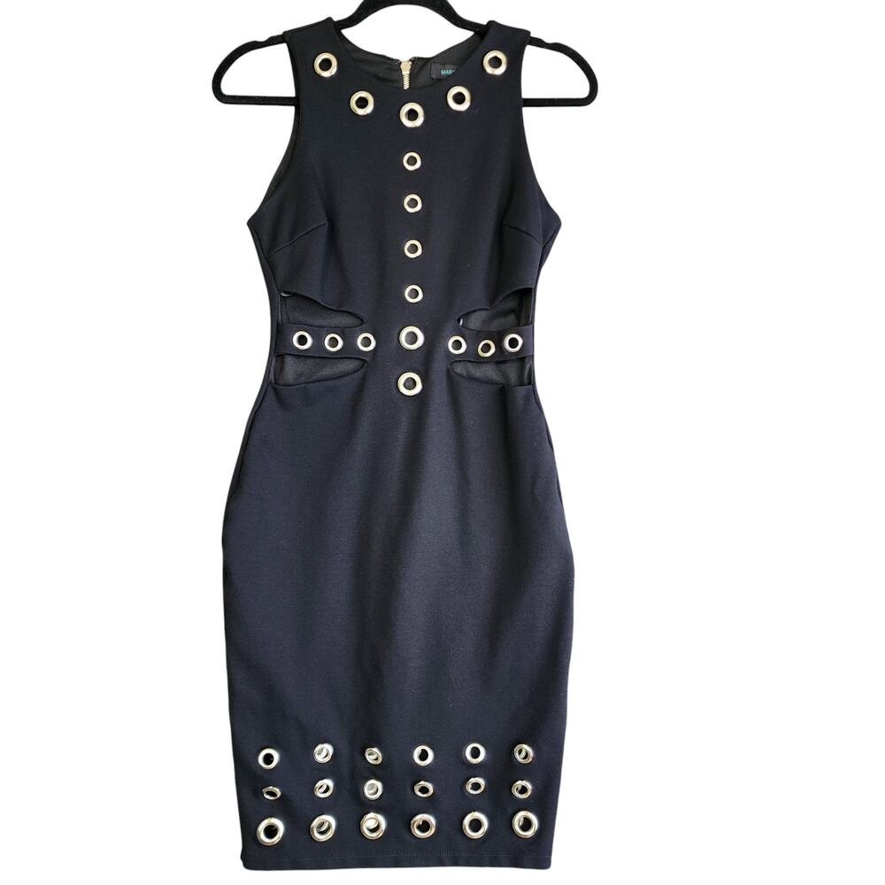 Marciano Womens Eyelet Gromet Bodycon Sheath Dress Size XS‎ Black Silver Party